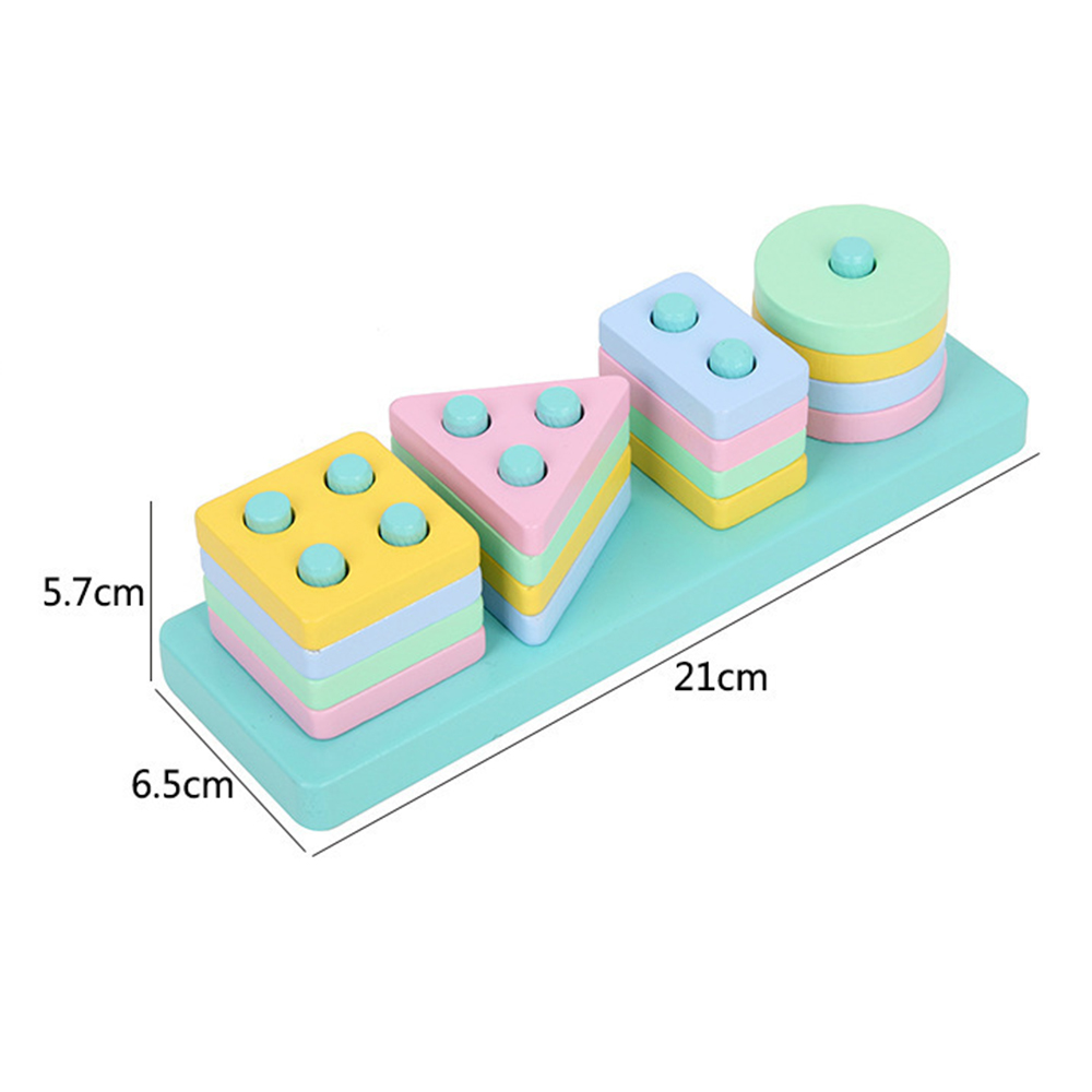 (Square 343) Montessori Wooden Sorting and Stacking Toys Educational Learning Preschool Color Recognition Shape Sorter Puzzles for Kids Gifts