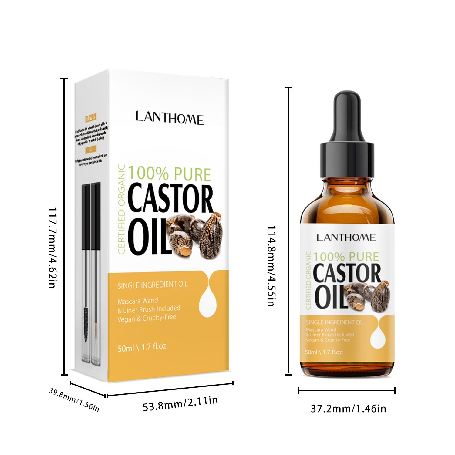Castor Oil Eyelash Serum Set Nourishing Strengthening Lengthening For Natural Fuller Lashes And Brows Daily Beauty Treatment 50ml