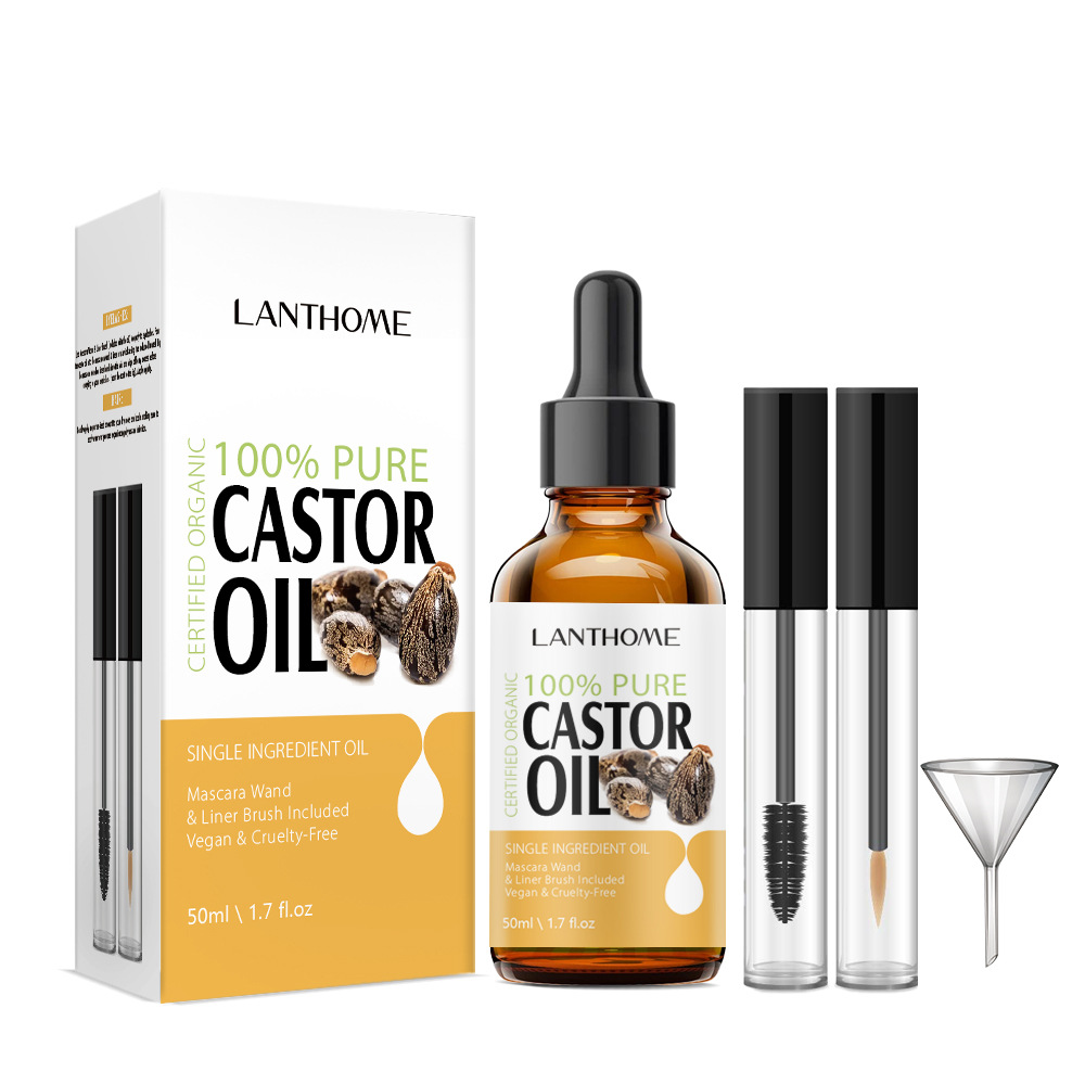 Castor Oil Eyelash Serum Set Nourishing Strengthening Lengthening For Natural Fuller Lashes And Brows Daily Beauty Treatment 50ml