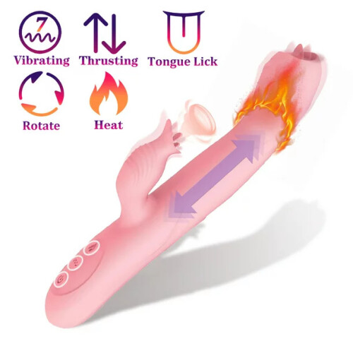 Thrusting Rabbit Vibrator for Women Sex Toys with 7 Vibrations & Tongue Licking 5 In 1 Waterproof Adult Toy for Couples