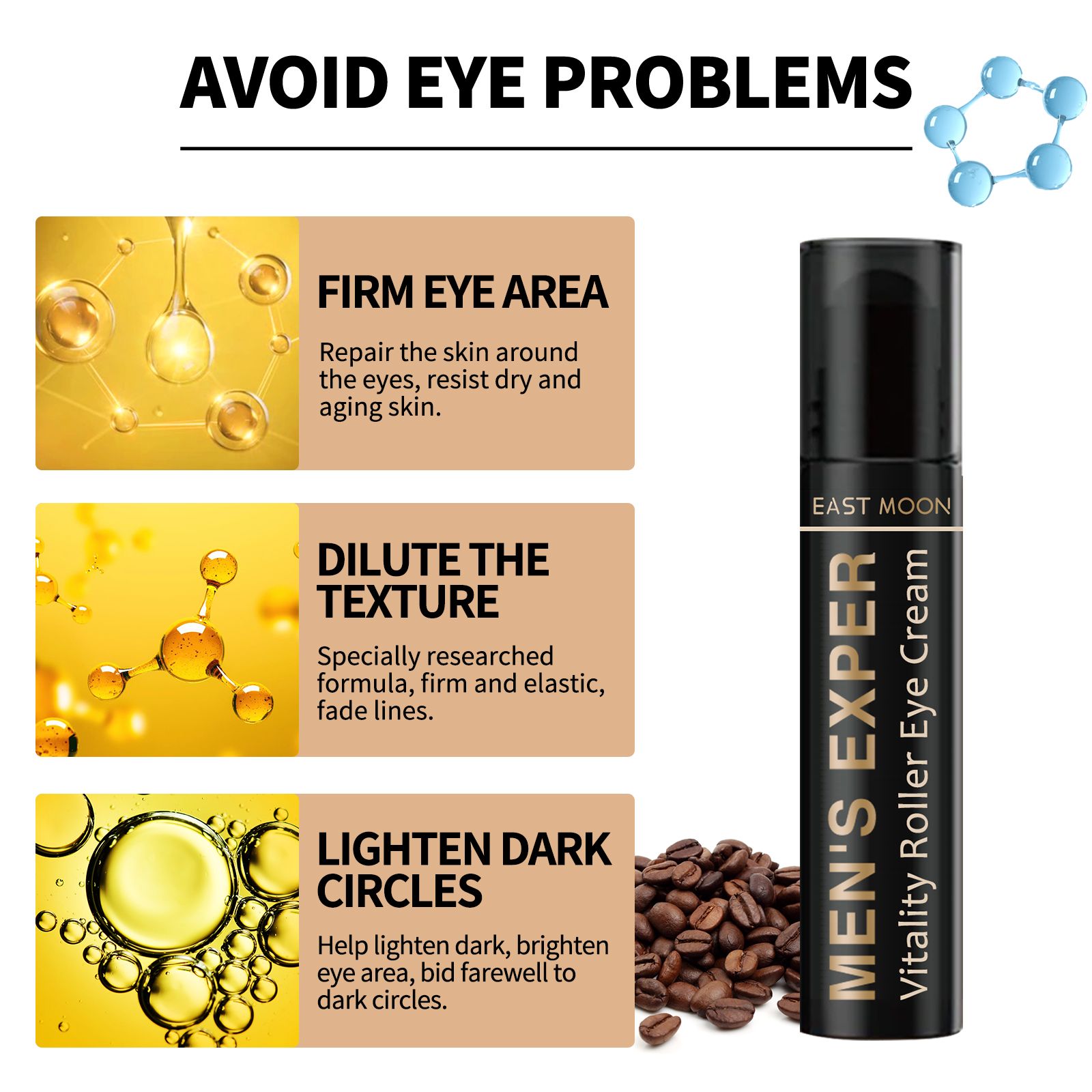 Men Hydrating Eye Roll On Cream Moisturizing For Dark Circles Puffiness And Fine Lines 10ml