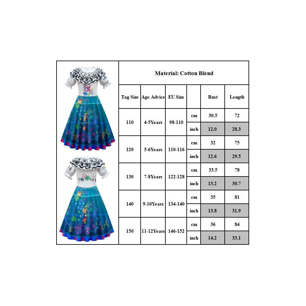 (11-12 Years) Encanto Mirabel Costume Dress Cartoons Girls Ruffle Dress Party Dresses 4-