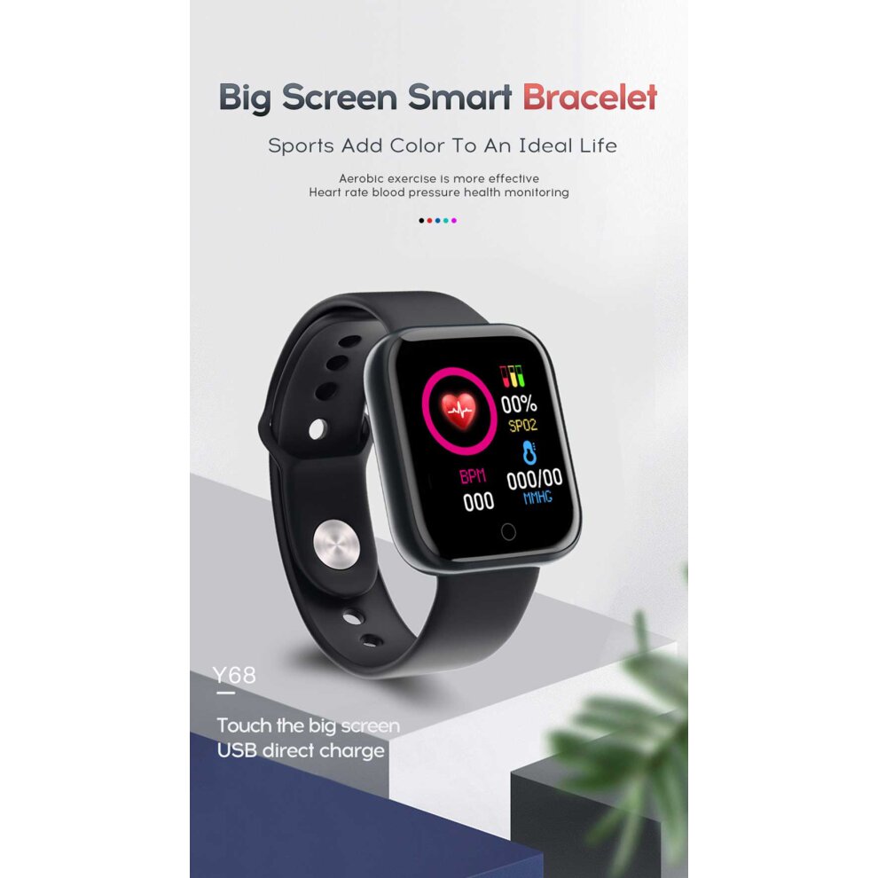 (Pink) Pro Bluetooth Smart Watch Men Women Y68 Blood Pressure Heart Rate Monitor Sport S