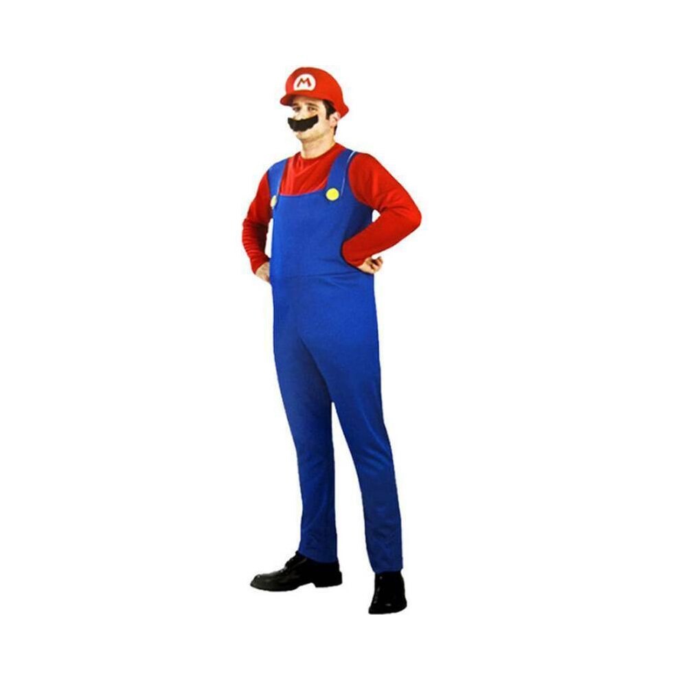 ((Men) Red  Mario, M) Adults Men Super Mario Bros Luigi Fancy Dress Outfit Sets Party Co