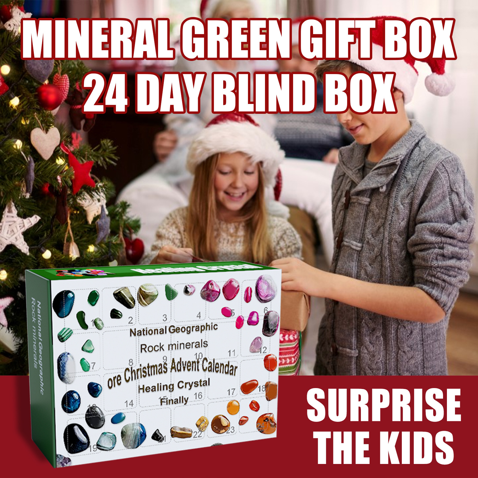 Christmas Advent Calendar 2022 24 Pcs Rock Healing Crystals Minerals with Box for 24 Days Christmas Countdown Calendar Ore Rock Collection Kids Girls Gift Toys