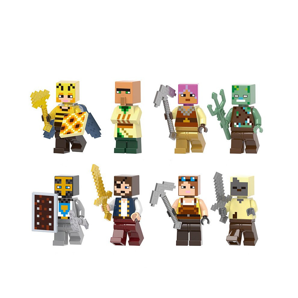 Minecraft Minifigure Building Blocks Villager Huntress Knight Toys Fit Lego Game Character Stitching Action Figures Kits Educational and Collection Display Educational Toy Set 8PCS Pack for Kids Fans as Christmas Surprise Gifts