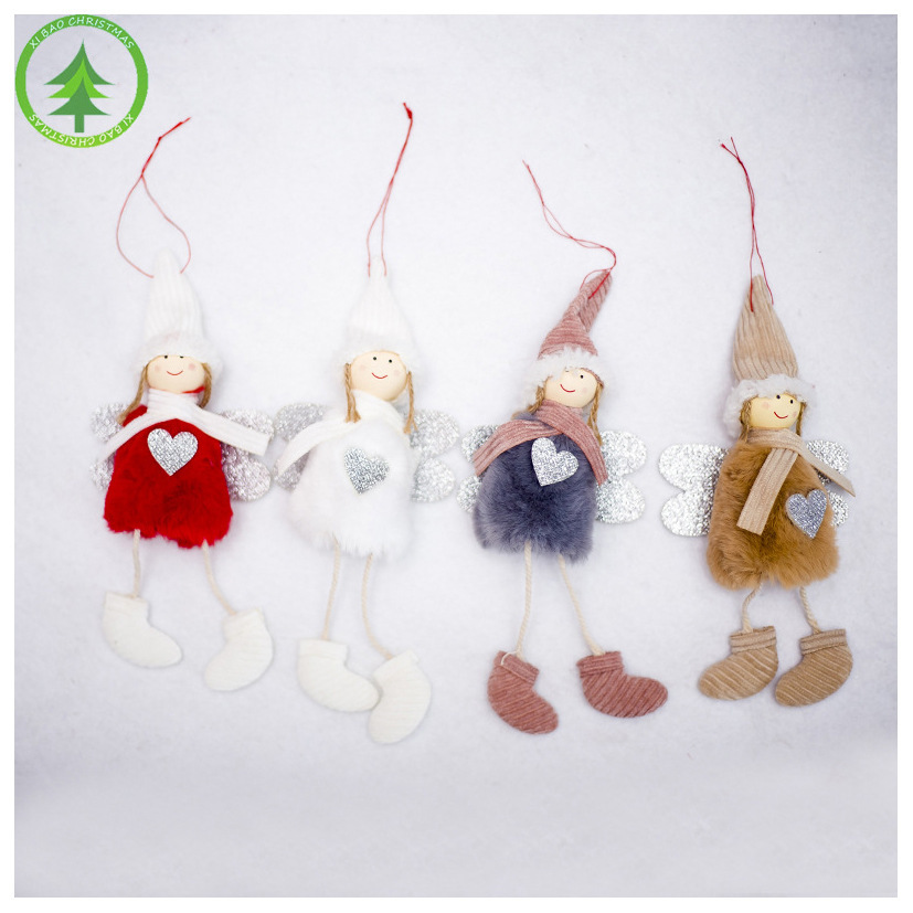 (White) Christmas Angel Ornaments Elk Angel Feather Doll Pendant Christmas Tree Decor Hanging Decoration Christmas Plush Angel Pendant Child Cute Doll for Xmas Festive Home Decor Kids Gift