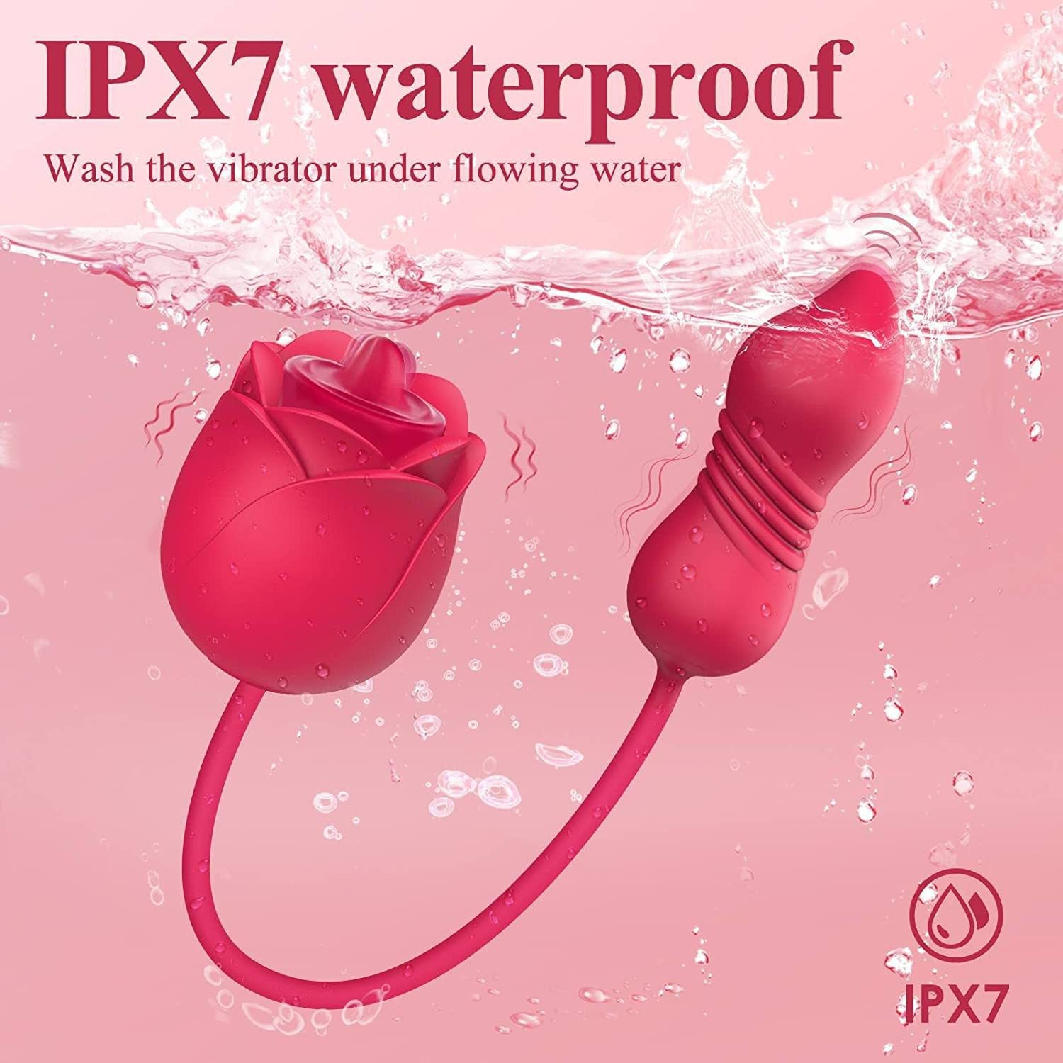 (Red) Rose Vibrators Sex Toys for Women Bullet Vibrator Dildo Adult Toys for Couples Tongue Licking Thrusting 3 in 1 Clitoral Nipple and G Spot Pulse Stimulating Waterproof Rechargeable