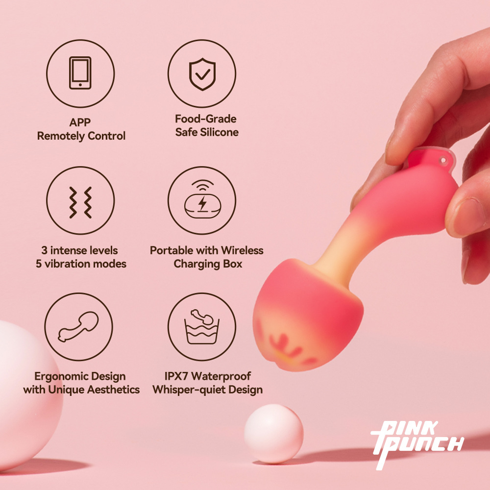 PinkPunch Sunset Mushroom Sex Toy G-spot Clitoris Massager Egg Vibrator Bluetooth Stimulator Mini Adult Toys for Women and Couples Wearable App Remote Control Wireless Charging