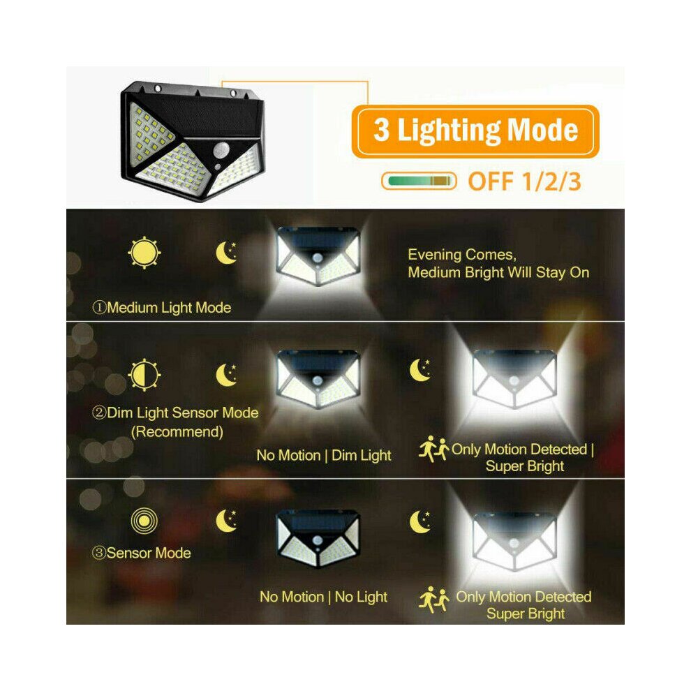 2Pcs 100 LED PIR Motion Sensor Solar Wall Light Outdoor Garden Lamp