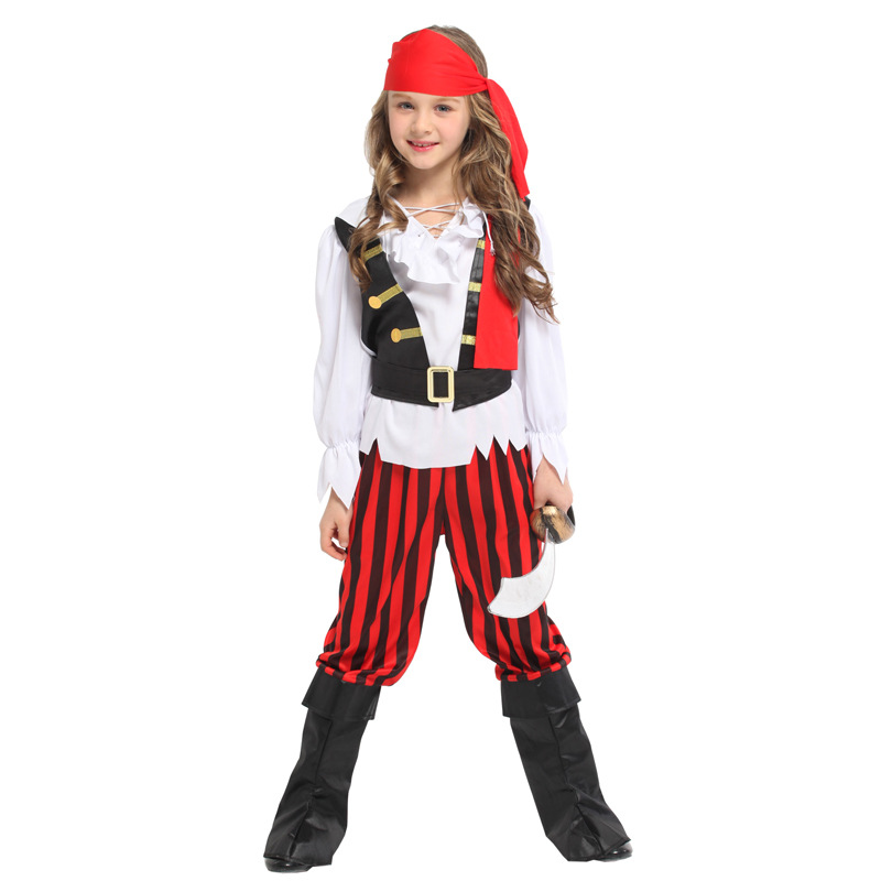 (120~130cm) Girls Pirate Shipmate Cutie Caribbean Buccaneer Fancy Dress Costume