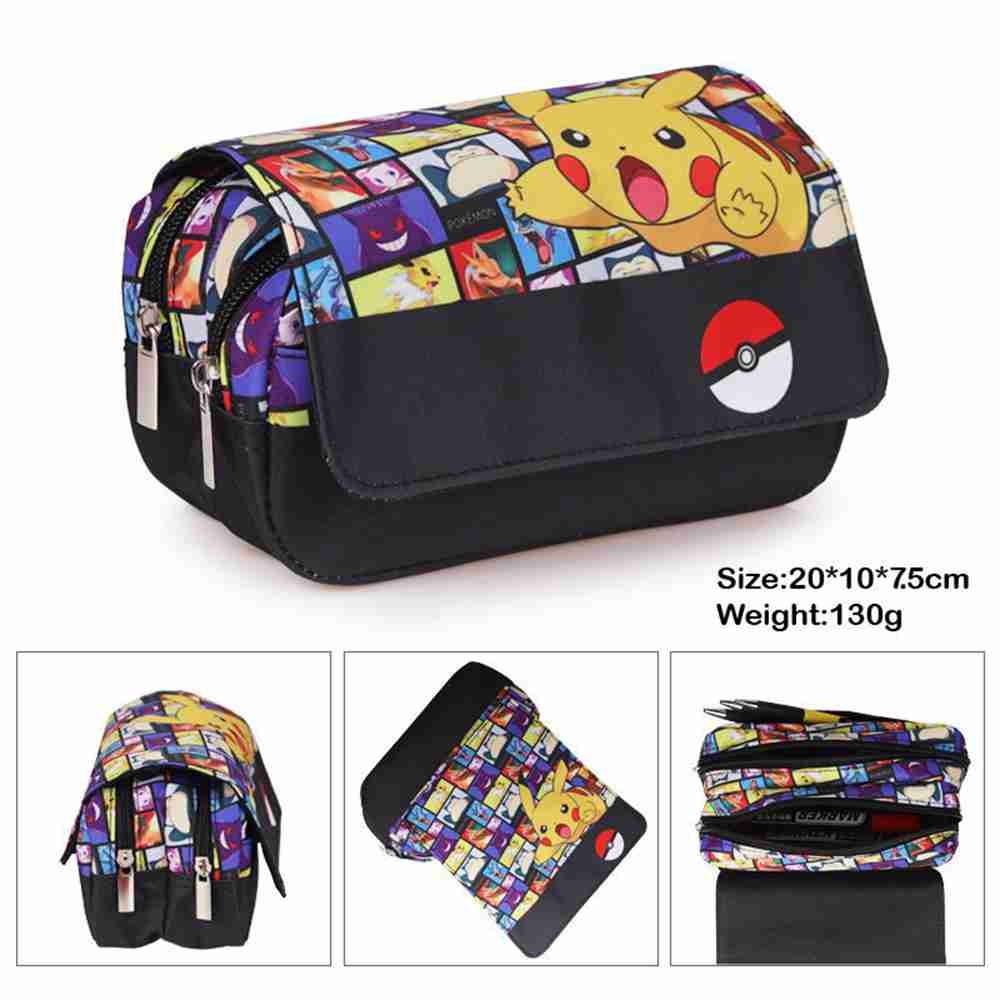 (Pokémon Pikachu 01) Pokémon Pikachu Large Capacity Anime Pen Case Pencil Case for Kid Cartoon Pencil Bag Pouch Holder Desk Organizer with Multi Compartments for Childrens Students Office School Gift
