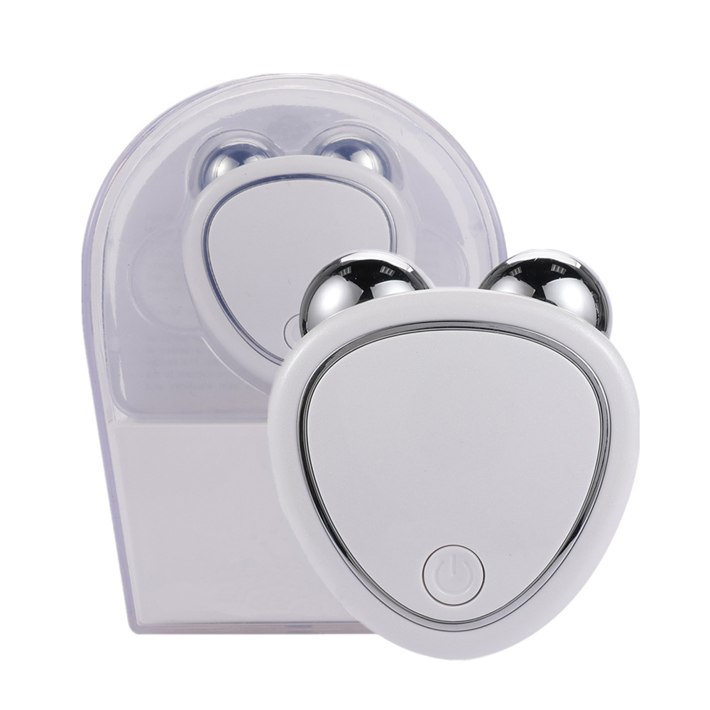 (White) EMS Facial Bear Microcurrent Face Lift Machine Roller Skin Tightening Microcurrent Device Double Rollers Facial Massager Portable