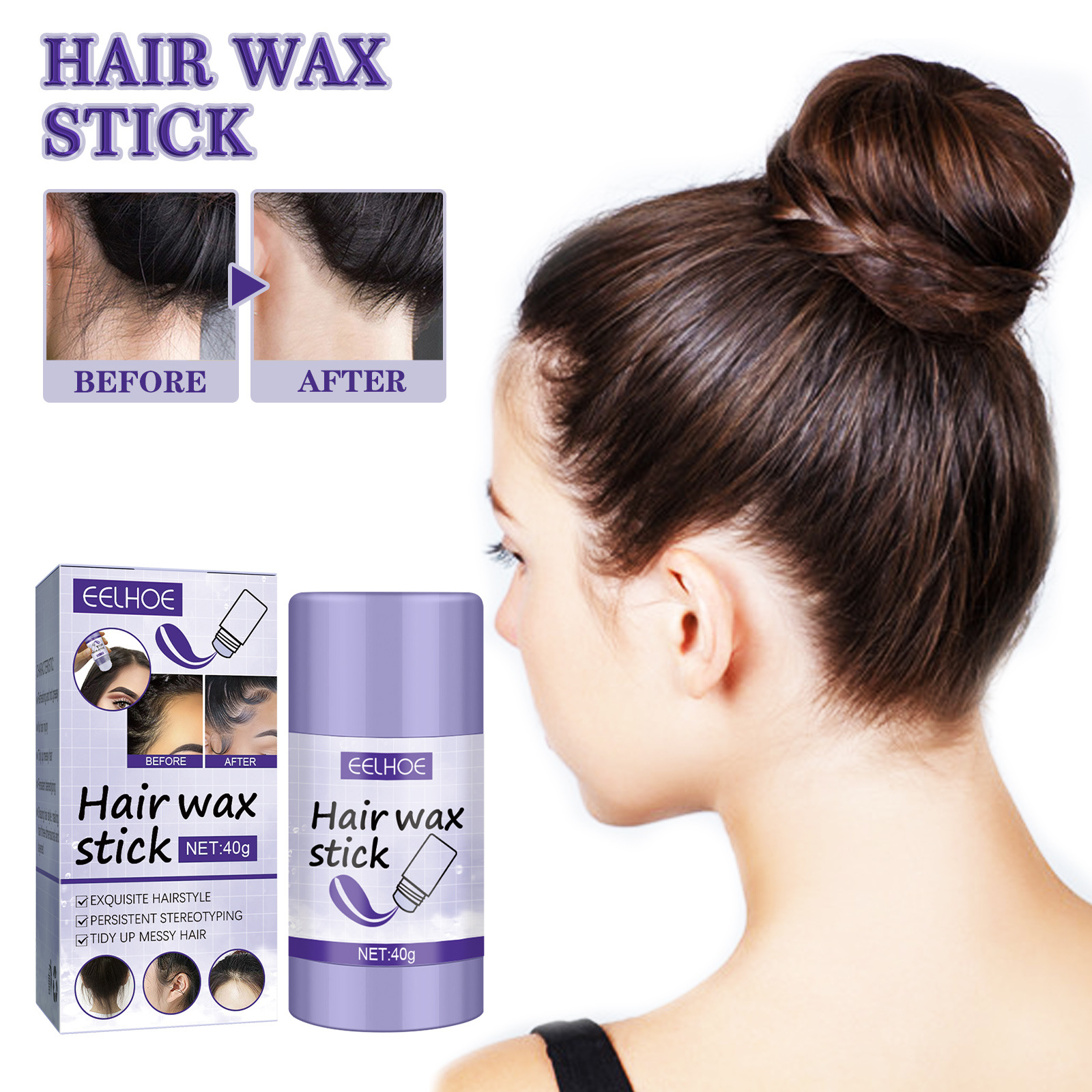 Hair Wax Stick Hair Pomade Stick Smoothing Slick Stick for Smooth Fast  Styling Cream 40g