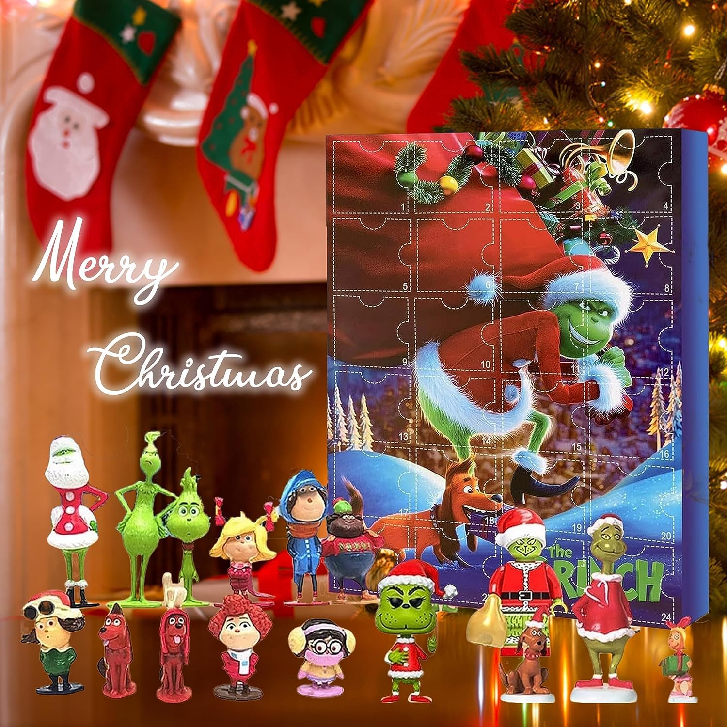 Christmas Advent Calendar 24 Days of Christmas Countdown Calendar 24PCS Grinch Elf Figures Doll Xmas Vacation Stocking Stuffer Idea Gifts for Kids