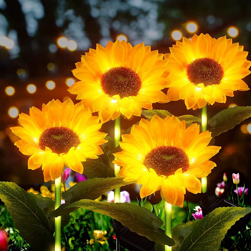 3-Flower Solar Sunflower Lights for Yard Decor Waterproof Outdoor Garden Decorative Flower Ornaments for Lawn Patio Porch (1-Pack)