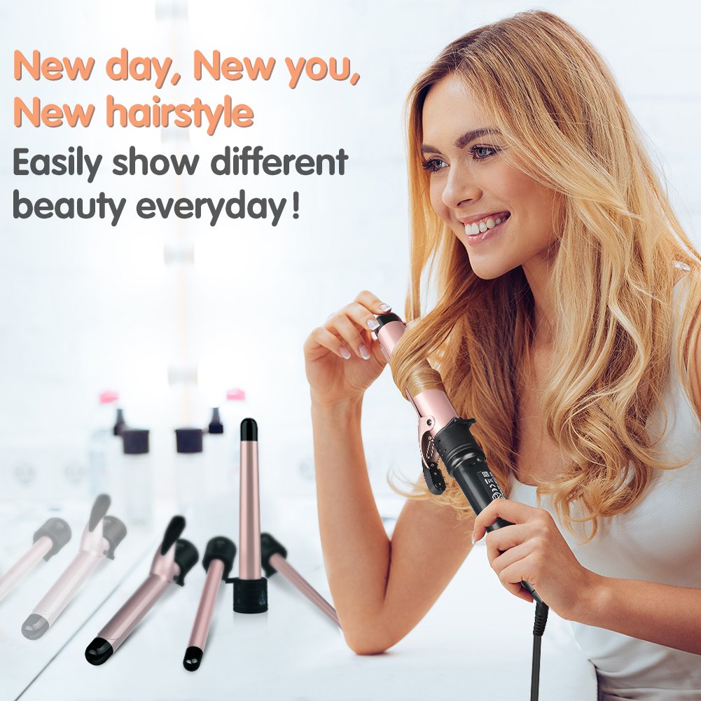 5 in 1 Curling Tongs Curling Iron with PTC Ceramic Barrels and Heat Insulated Tip Heat Resistant Glove Hair Styling Tool