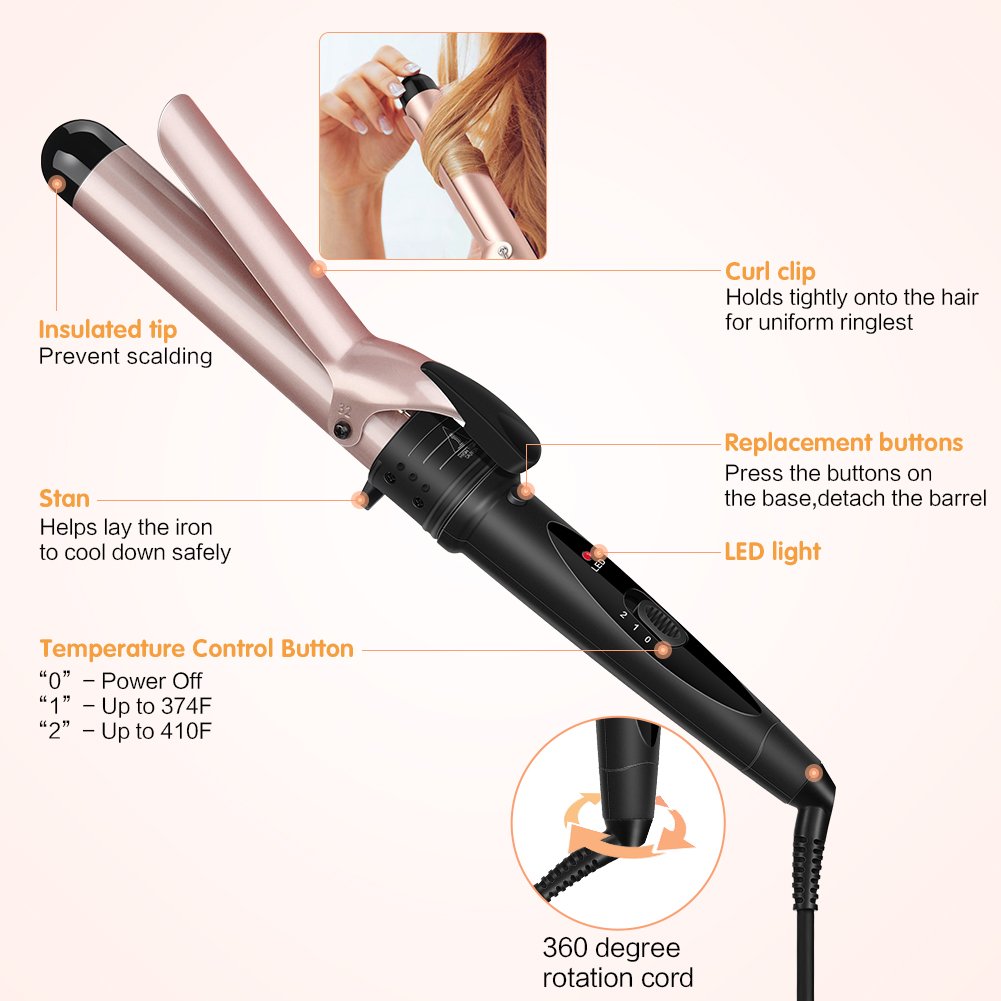 5 in 1 Curling Tongs Curling Iron with PTC Ceramic Barrels and Heat Insulated Tip Heat Resistant Glove Hair Styling Tool