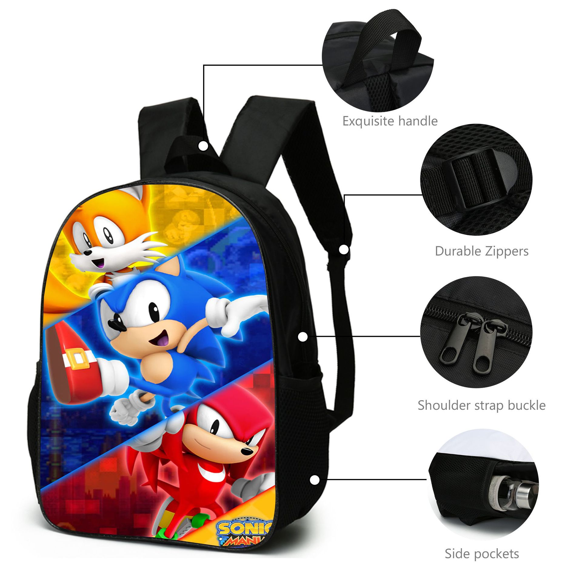 (Style A) Sonic The Hedgehog 3D Printed Childrens School Backpack for Kids Travel Rucksacks Book Bags Kids School Bag