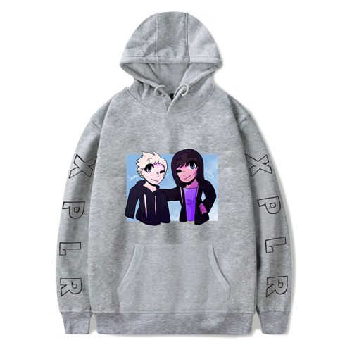 Sam and Colby XPLR Merch Hoodie Pullover Hip Hop Casual Streetwear Long Sleeve for Fans Grey Character