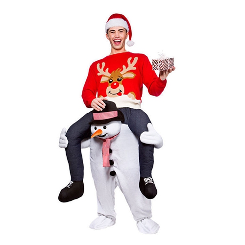 Unisex Piggy Back Snowman Fancy Dress Piggyback Costume With Stuff Your Own Legs Halloween Christmas Party Fancy Dress Outfits Adults One Size