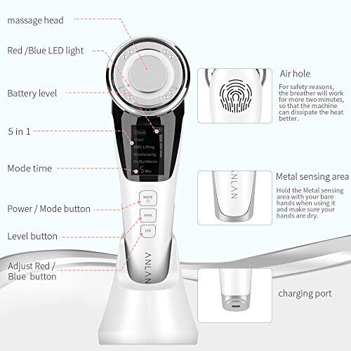Face Massager for Skin Care  Beauty Device Multi Anti-wrinkle High Frequency EMS Facial Lifting Machine with Red Blue Light Therapy