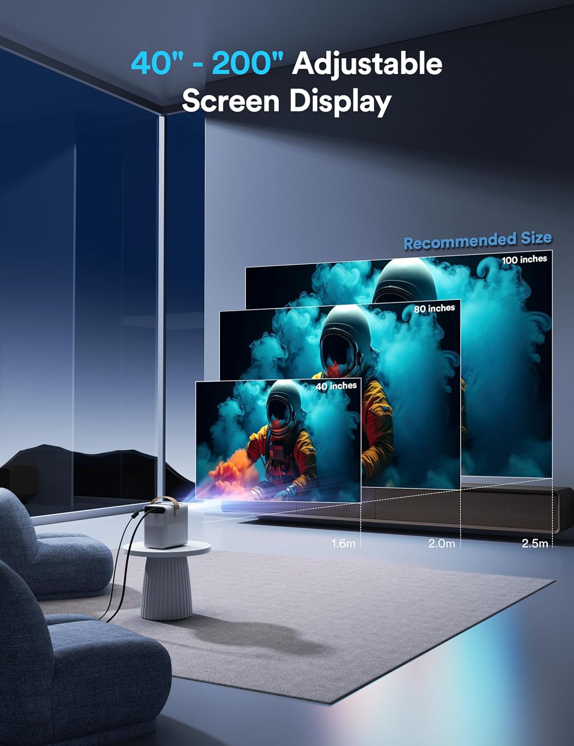 Mini Projector 4K Portable Projector 5G WiFi BT 15000 LM 200 Inch Display Home Theater Movie Projector Phone Projector Compatible with iOS Android HDMI PC TV Stick USB PS5