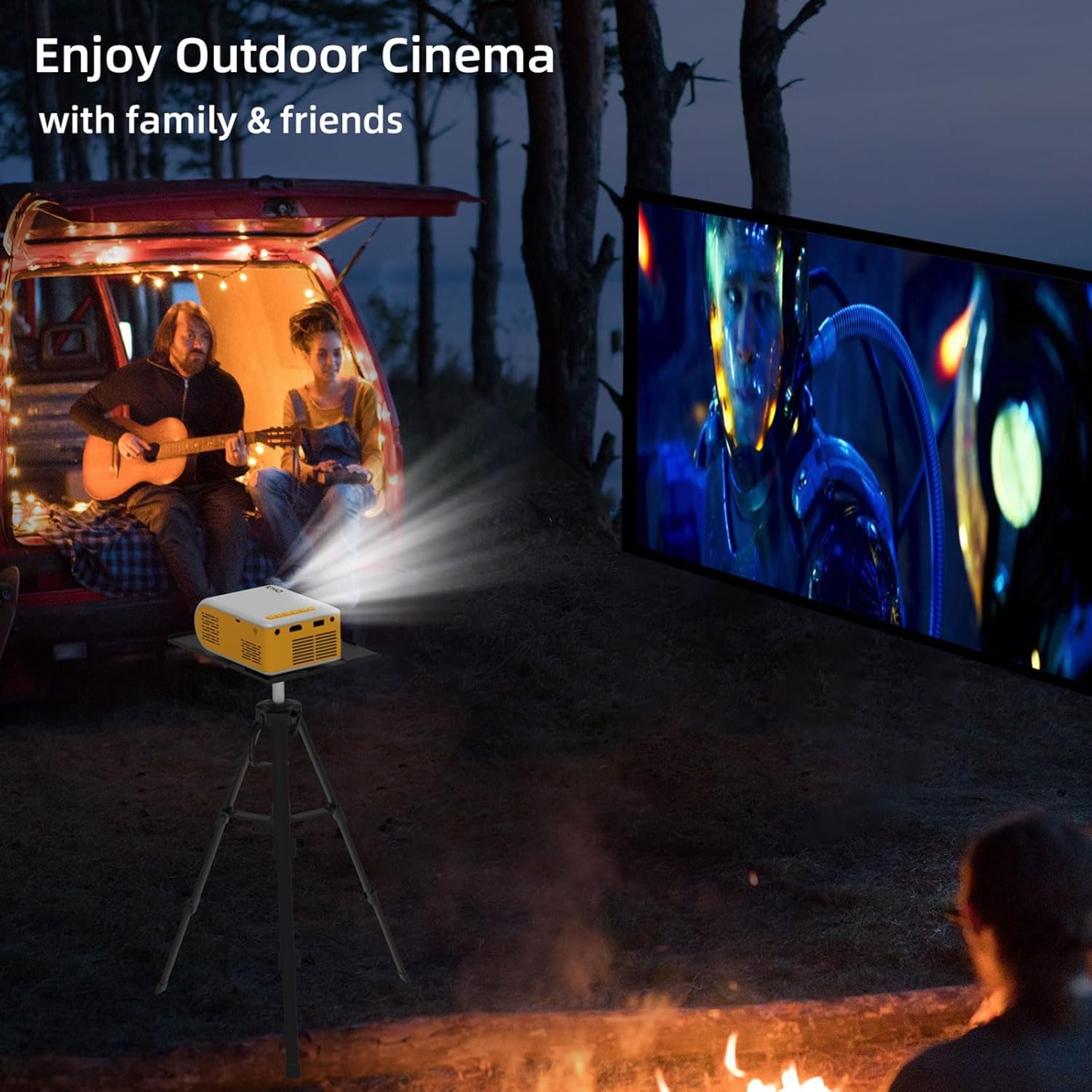 Mini Projector, HD 1080P Supported Portable Projector Movie Projector for Outdoor Indoor Home Theater Wifi Screen Mirroring for Smartphone Compatible with Tablet TV Box Roku etc