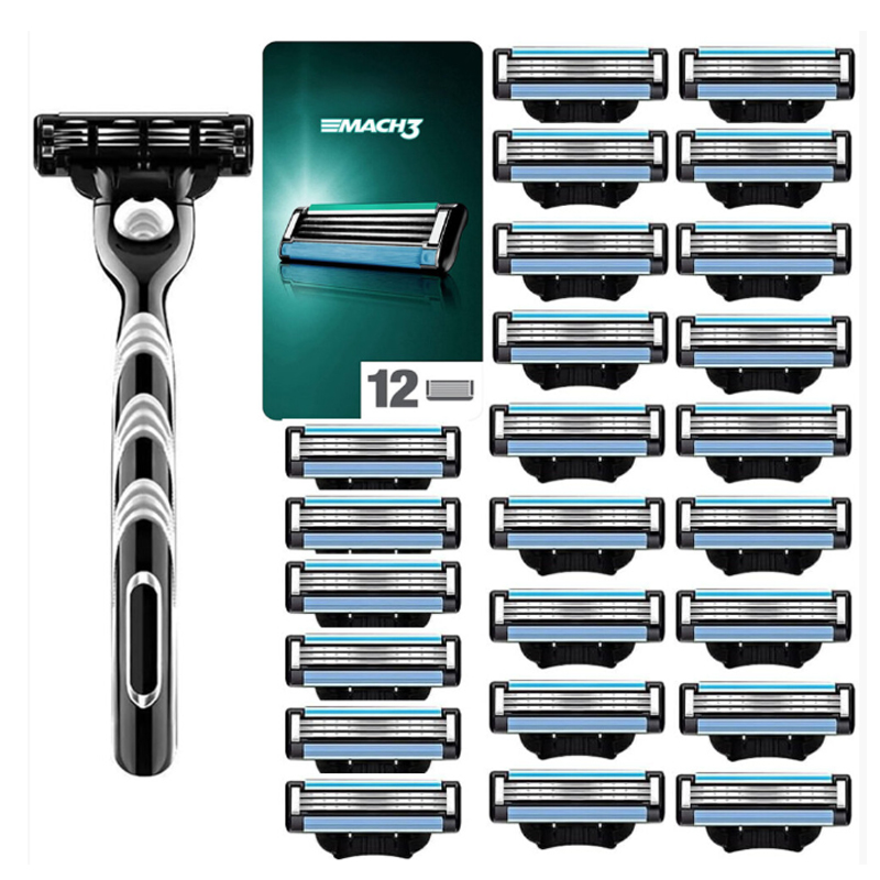 24PCS For Gillette Mach 3 Manual Razor Blades +Shaving Rack