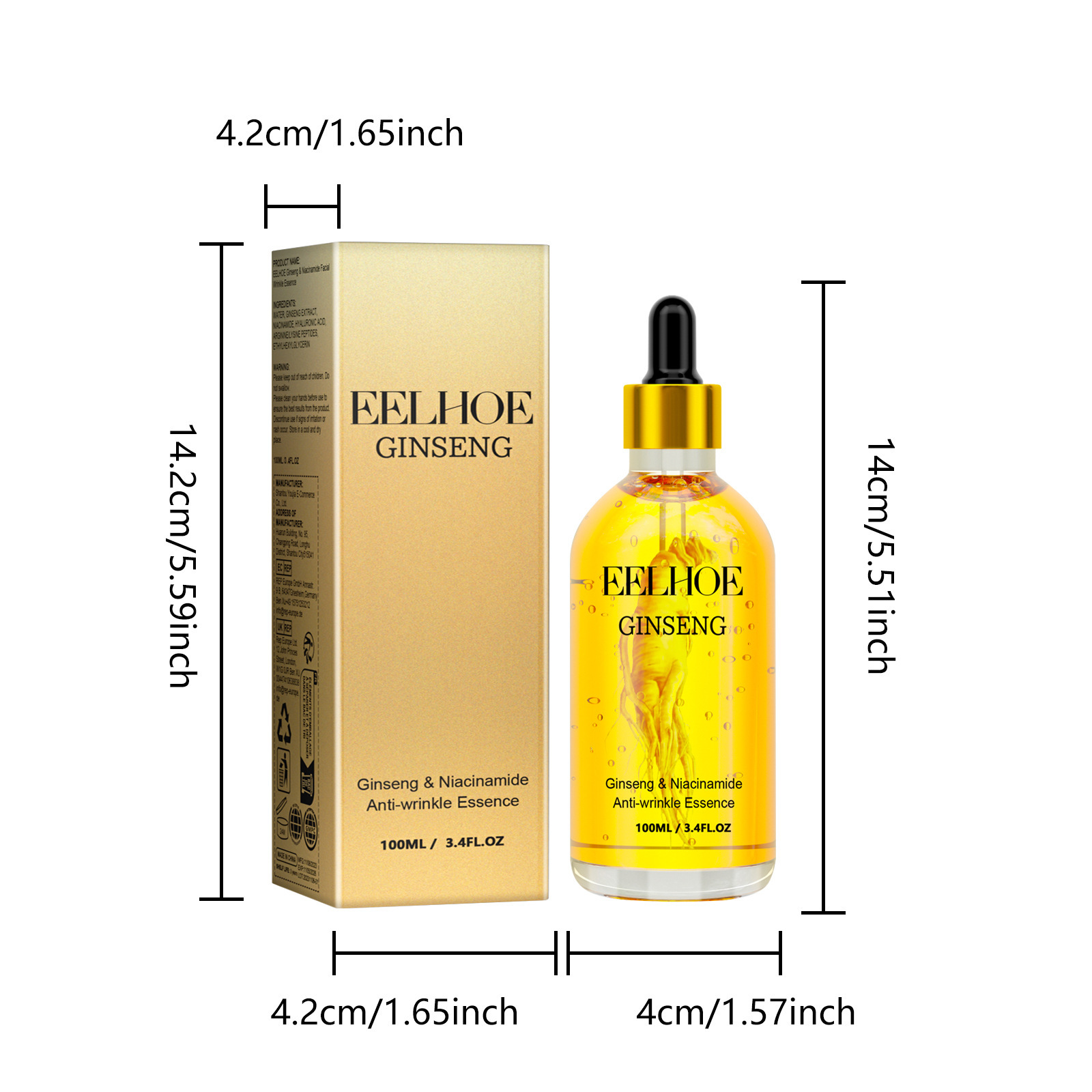 ELHOE Ginseng Essence Facial Serum for Skin Tightening Rejuvenate the Face Moisturing Nourishing Nicotinamide Hyaluronic Acid Facial Serum 100ml