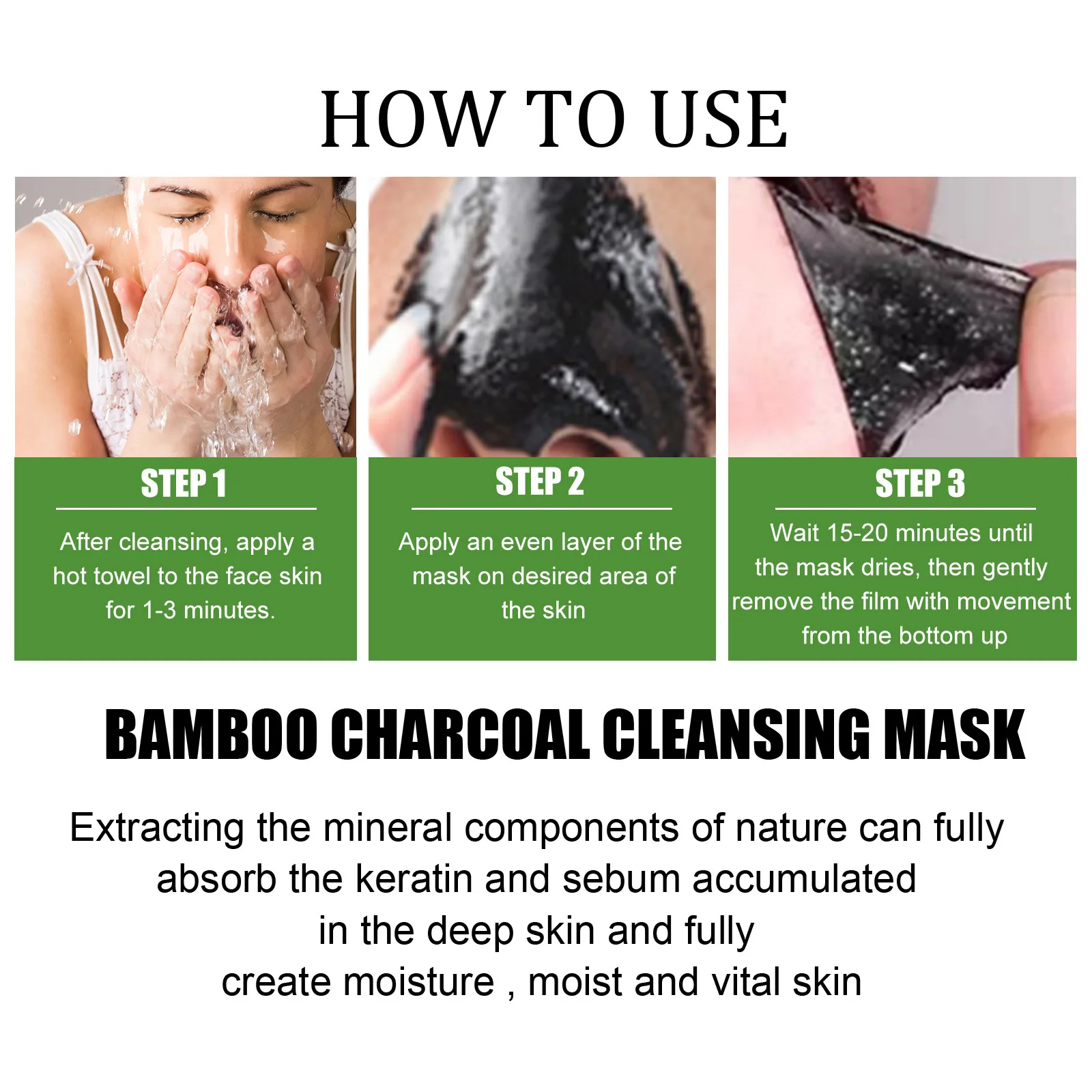 (1 PC) Blackhead Remover Bamboo Charcoal Cleansing Mask Remove Blackhead Shrink Pores Acne Treatment Oil Control Moisturizing Deeply Cleansing Mud Film Skin Care