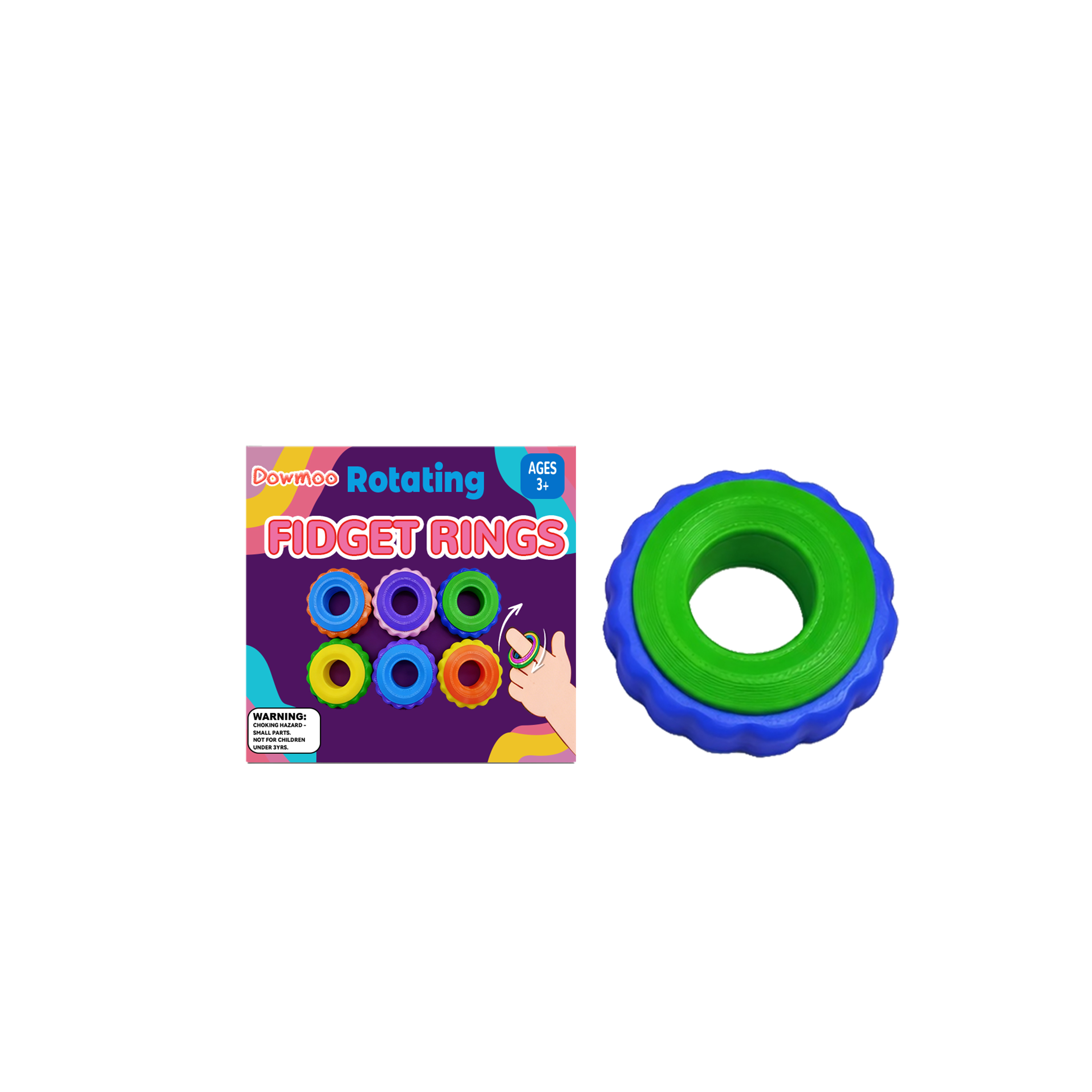 (Blue~green) Rotating Fidget Ring Sensory Finger Spinner Anti-Anxiety Stress Relief Toys for Adults ADHD Autism Quiet Classroom Prizes Gifts