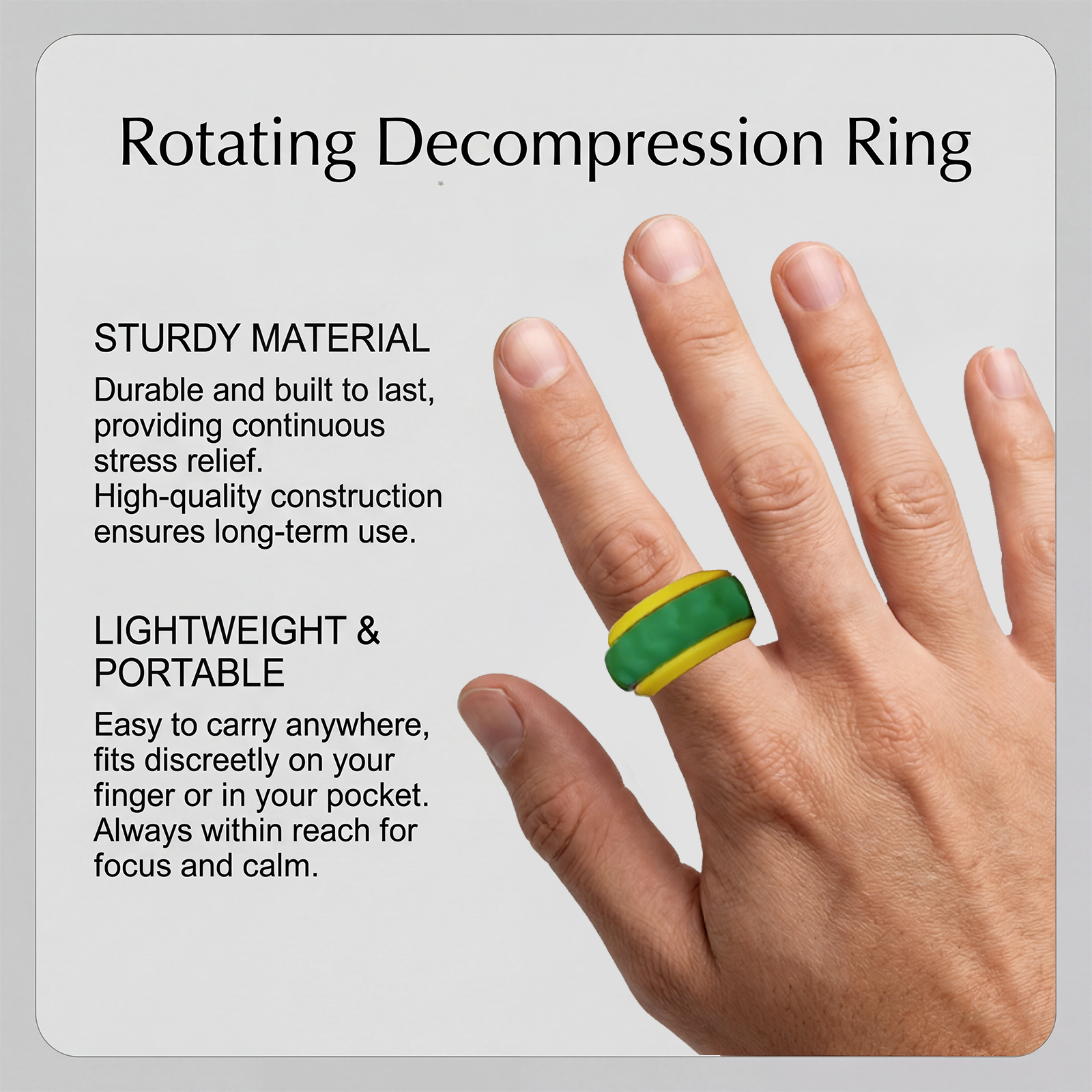 (Green~yellow) Rotating Fidget Ring Sensory Finger Spinner Anti-Anxiety Stress Relief Toys for Adults ADHD Autism Quiet Classroom Prizes Gifts