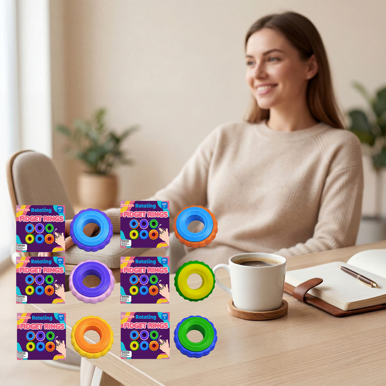 (Pink-purple) Rotating Fidget Ring Sensory Finger Spinner Anti-Anxiety Stress Relief Toys for Adults ADHD Autism Quiet Classroom Prizes Gifts