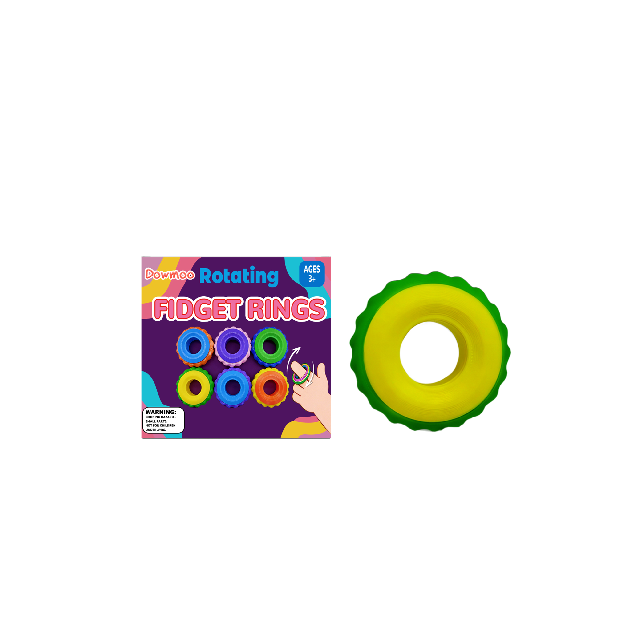 (Green~yellow) Rotating Fidget Ring Sensory Finger Spinner Anti-Anxiety Stress Relief Toys for Adults ADHD Autism Quiet Classroom Prizes Gifts