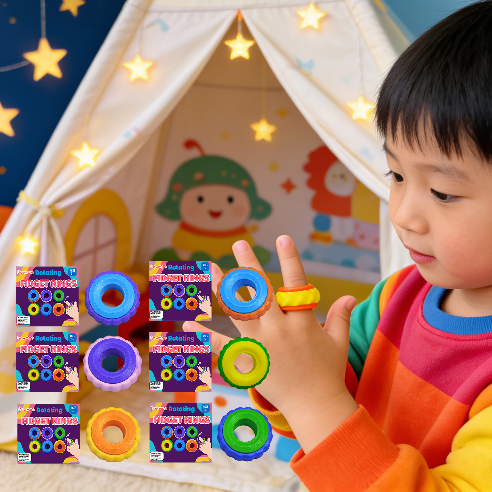 (Purple~blue) Rotating Fidget Ring Sensory Finger Spinner Anti-Anxiety Stress Relief Toys for Adults ADHD Autism Quiet Classroom Prizes Gifts