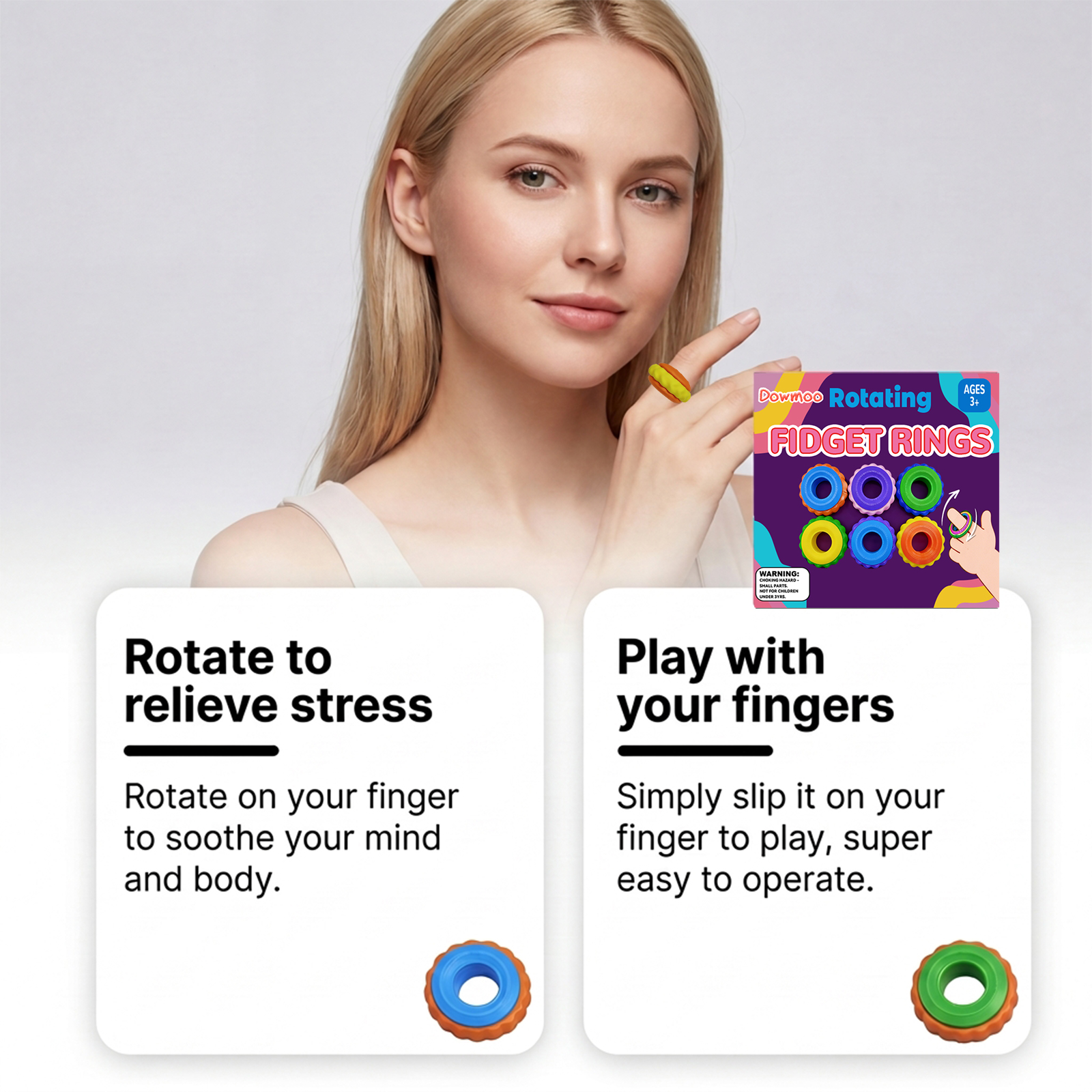 (Purple~blue) Rotating Fidget Ring Sensory Finger Spinner Anti-Anxiety Stress Relief Toys for Adults ADHD Autism Quiet Classroom Prizes Gifts