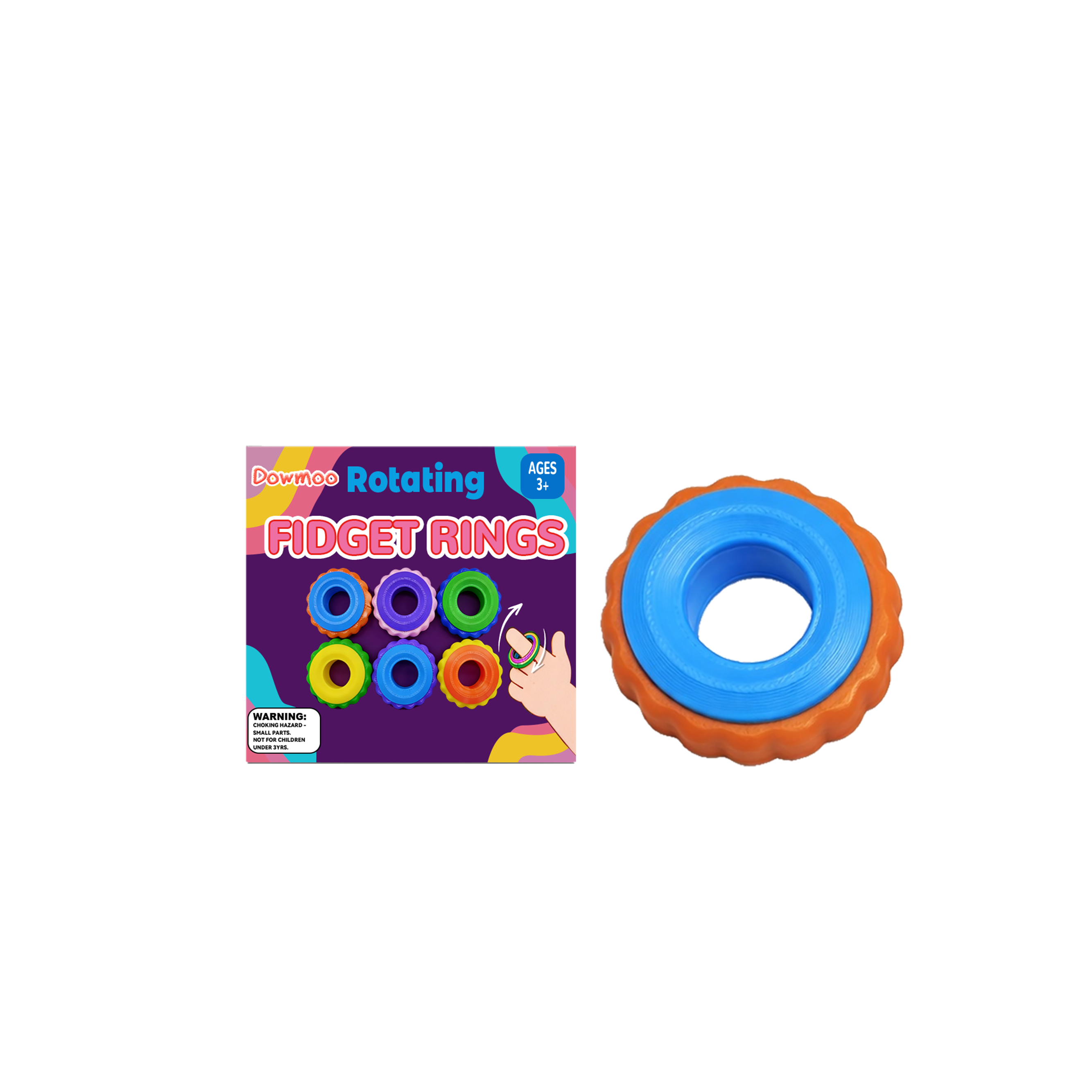 (Orange~blue) Rotating Fidget Ring Sensory Finger Spinner Anti-Anxiety Stress Relief Toys for Adults ADHD Autism Quiet Classroom Prizes Gifts