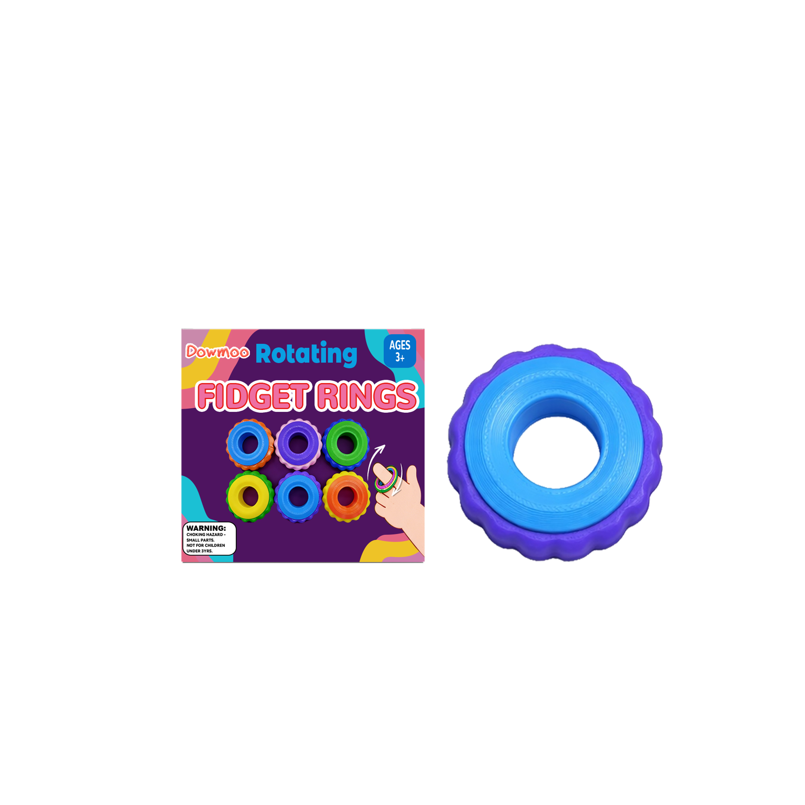 (Purple~blue) Rotating Fidget Ring Sensory Finger Spinner Anti-Anxiety Stress Relief Toys for Adults ADHD Autism Quiet Classroom Prizes Gifts