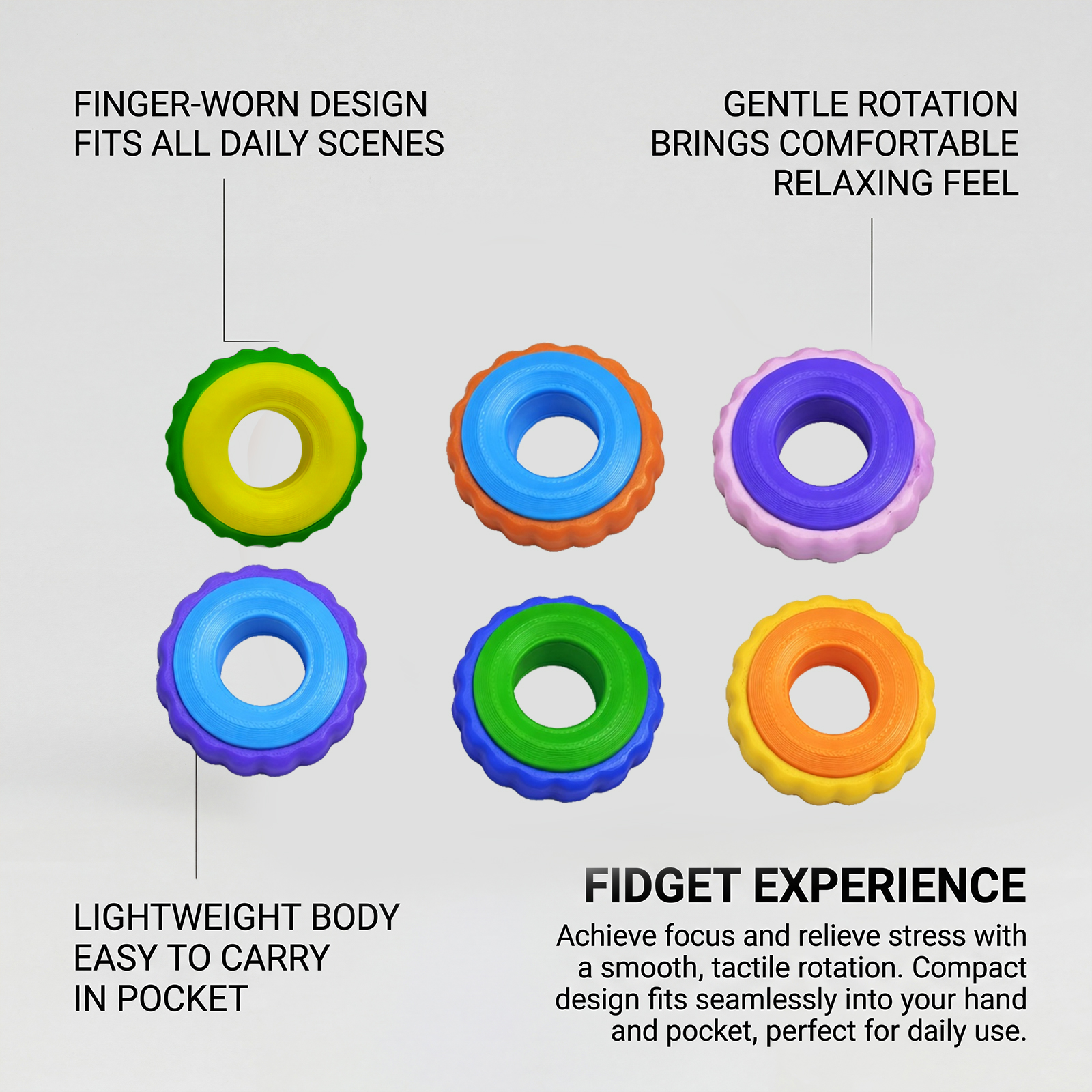 (Pink-purple) Rotating Fidget Ring Sensory Finger Spinner Anti-Anxiety Stress Relief Toys for Adults ADHD Autism Quiet Classroom Prizes Gifts