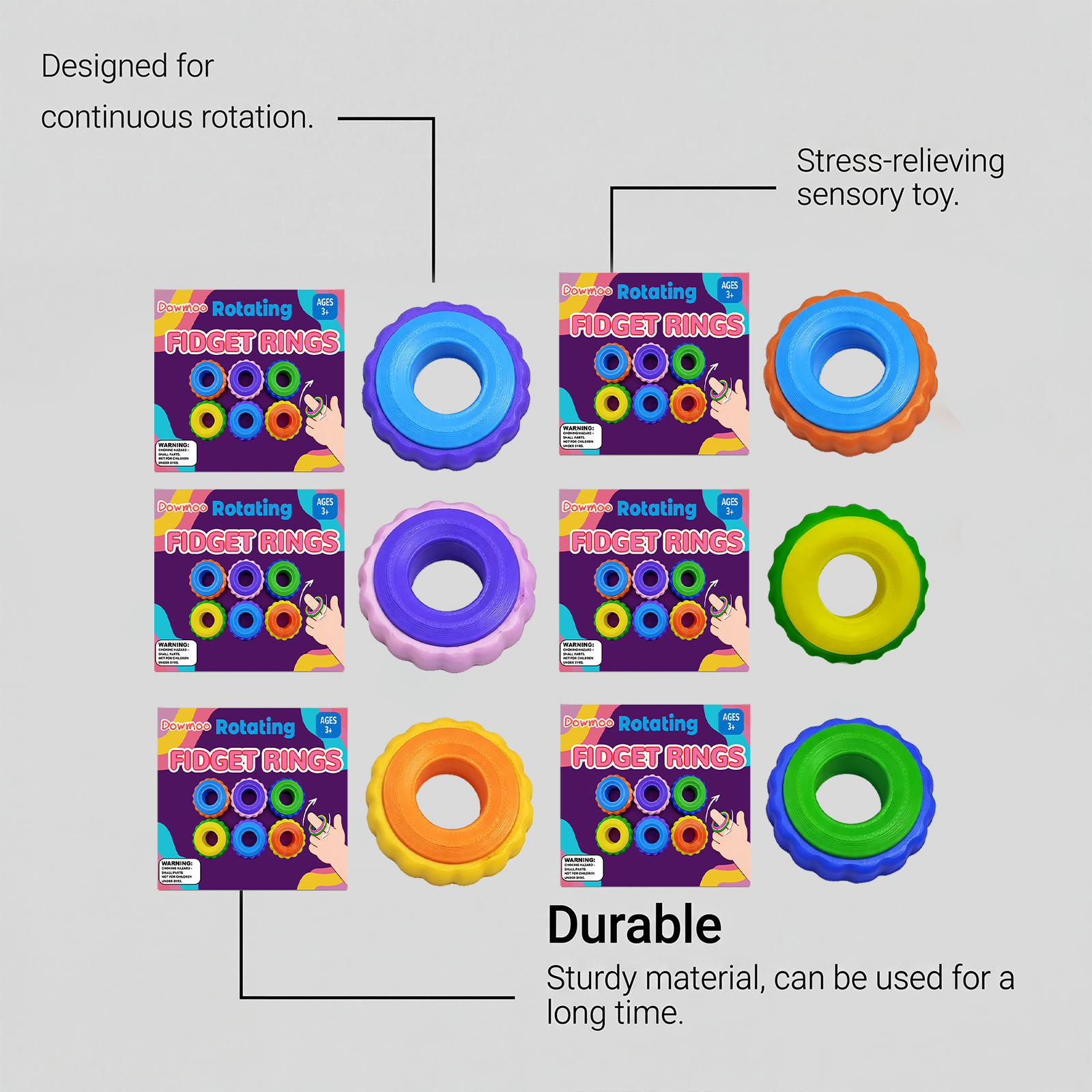 (Orange~blue) Rotating Fidget Ring Sensory Finger Spinner Anti-Anxiety Stress Relief Toys for Adults ADHD Autism Quiet Classroom Prizes Gifts