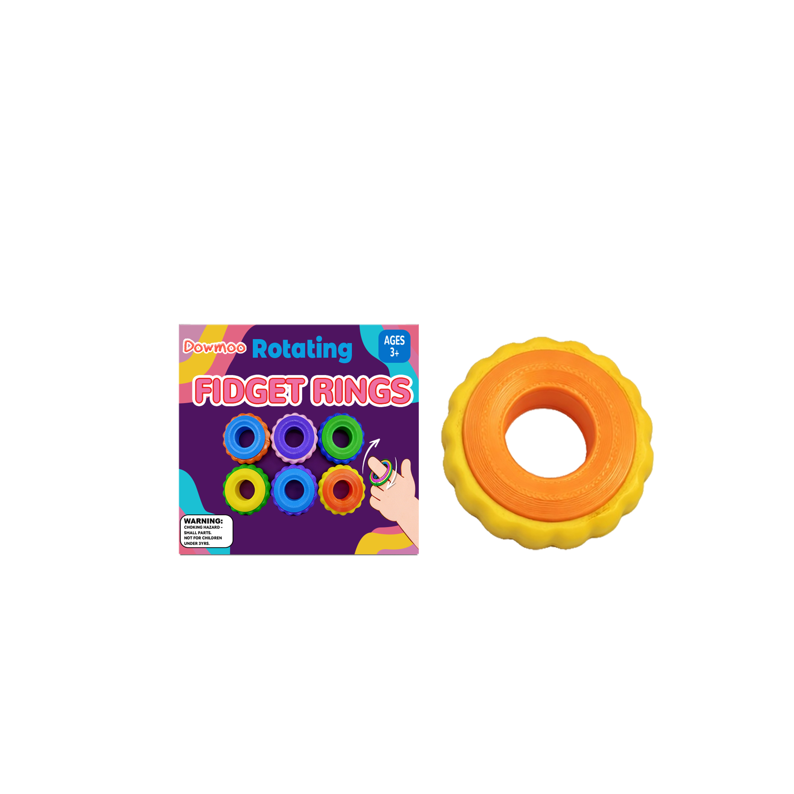 (Yellow~orange) Rotating Fidget Ring Sensory Finger Spinner Anti-Anxiety Stress Relief Toys for Adults ADHD Autism Quiet Classroom Prizes Gifts