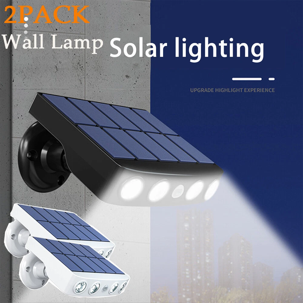 (white shell warm white) 2 Pack LED Solar Flood Light Motion Sensor Security Spot Wall Street Light
