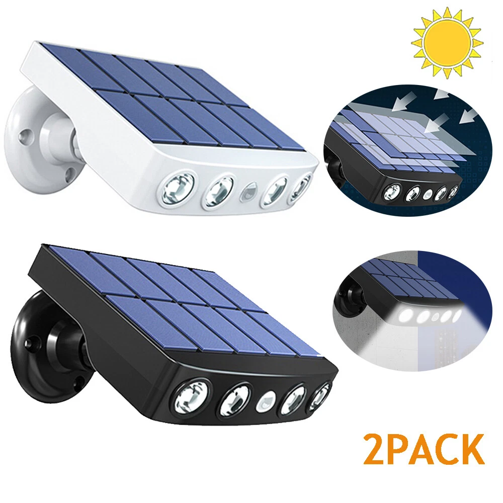 (white shell warm white) 2 Pack LED Solar Flood Light Motion Sensor Security Spot Wall Street Light