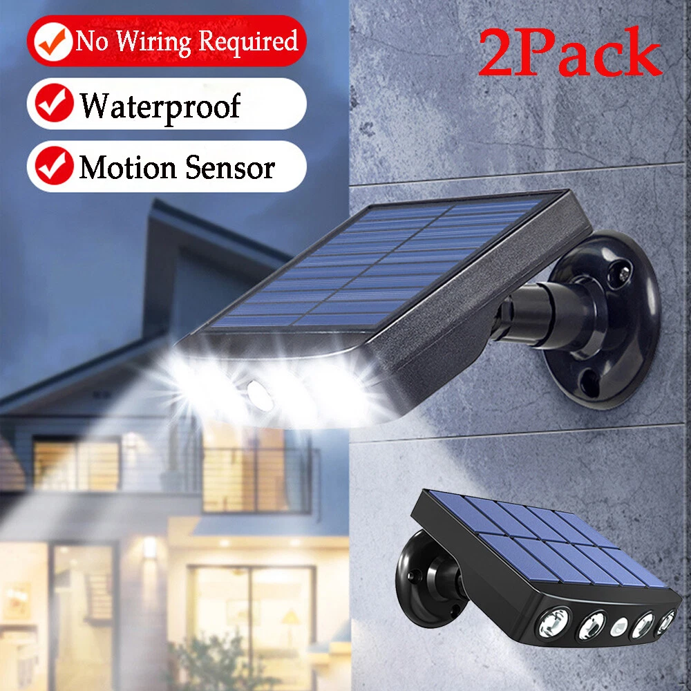 (white shell warm white) 2 Pack LED Solar Flood Light Motion Sensor Security Spot Wall Street Light