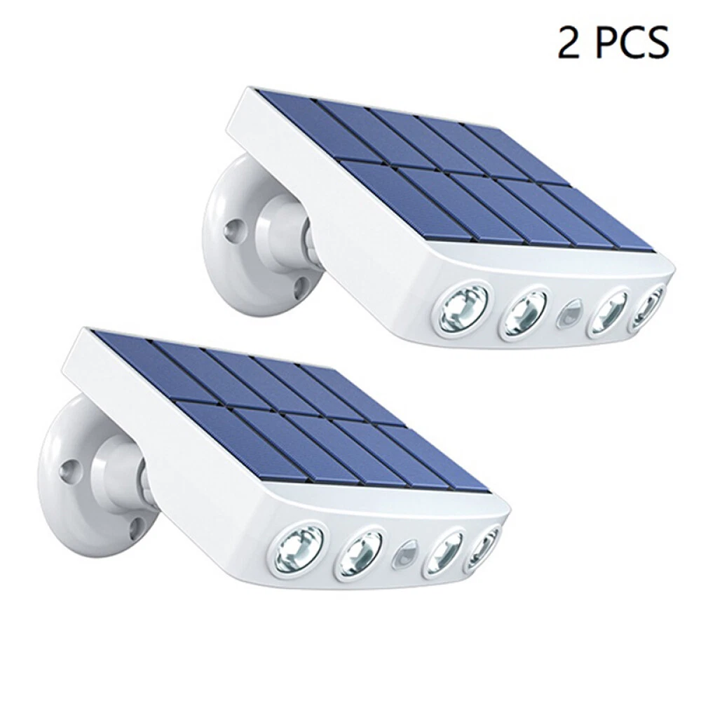 (white shell warm white) 2 Pack LED Solar Flood Light Motion Sensor Security Spot Wall Street Light