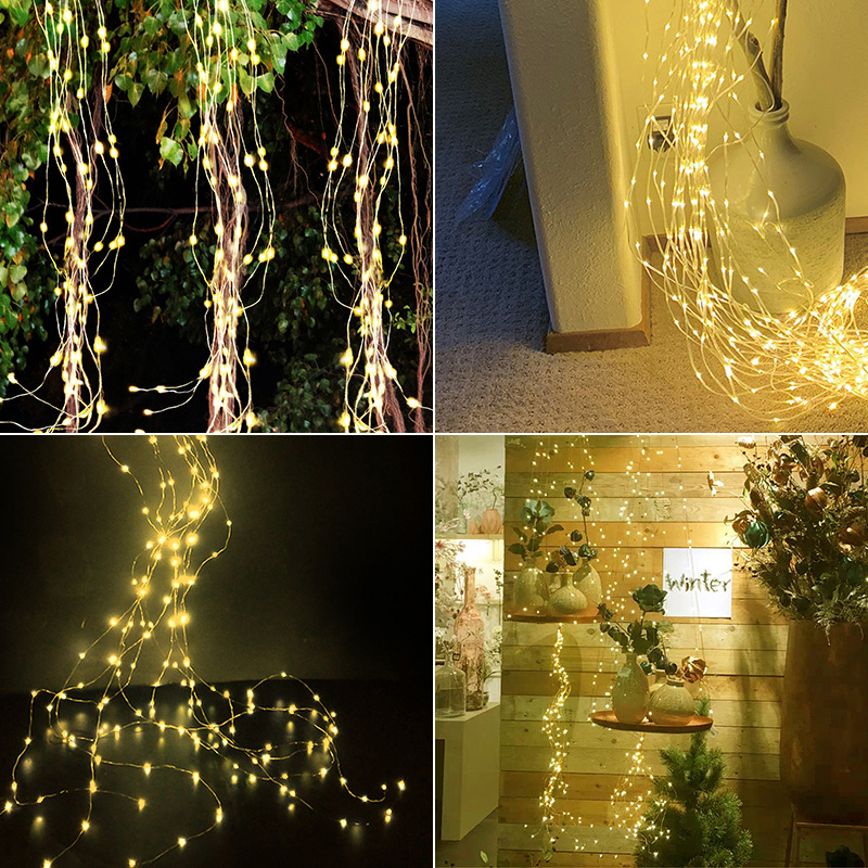 (Cool White)  Branch Lights 600LED Solar Power String Lights Christmas Decoration Outdoor Waterfall Lights Indoor Curtain LED Lamp decor