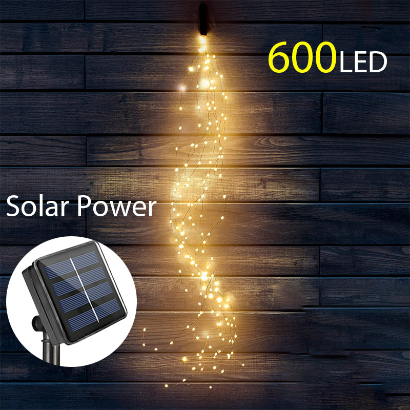(Cool White)  Branch Lights 600LED Solar Power String Lights Christmas Decoration Outdoor Waterfall Lights Indoor Curtain LED Lamp decor