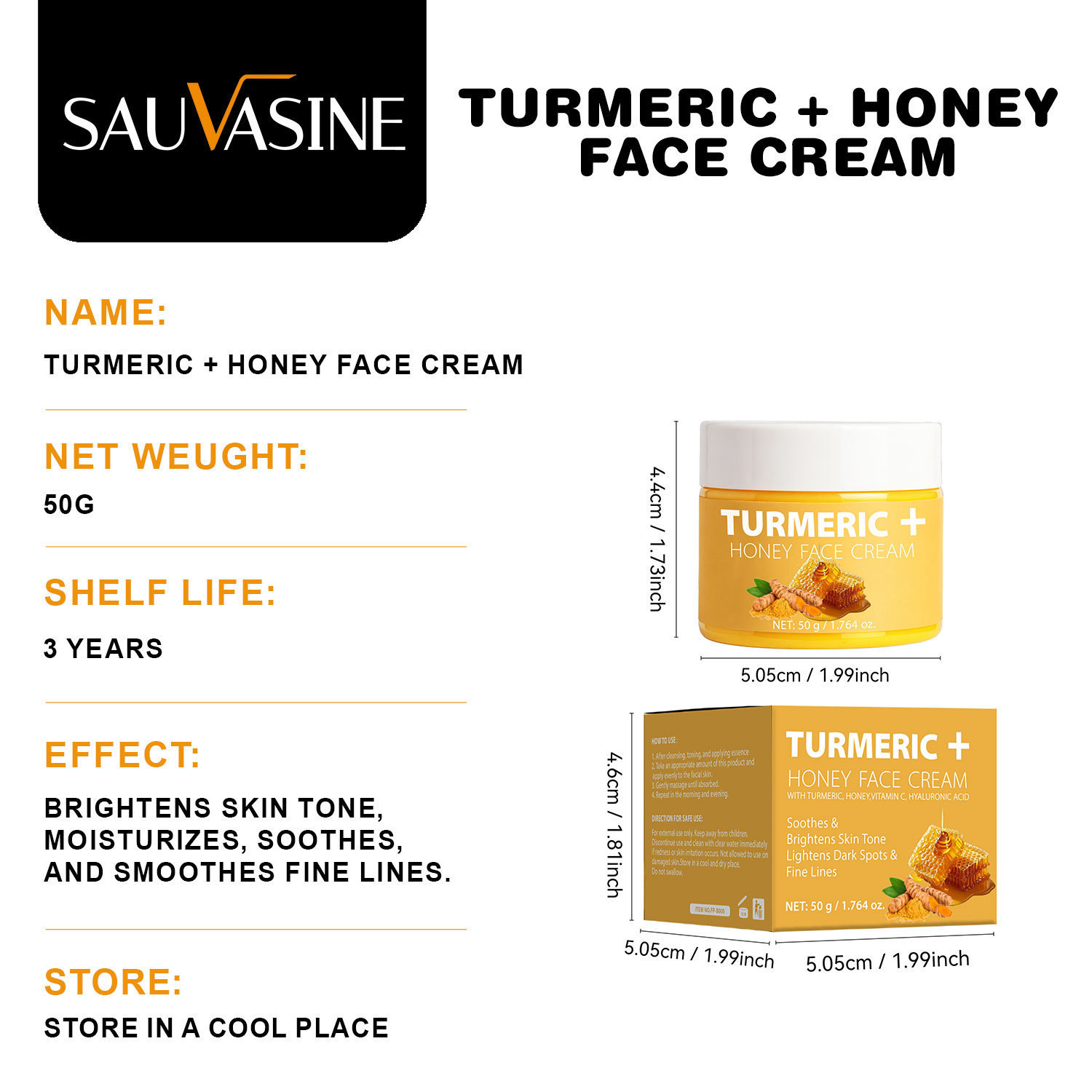 Turmeric Honey Face Cream Moisturizing Anti Fine Line Gentle Repair Daily Skin Care 50g