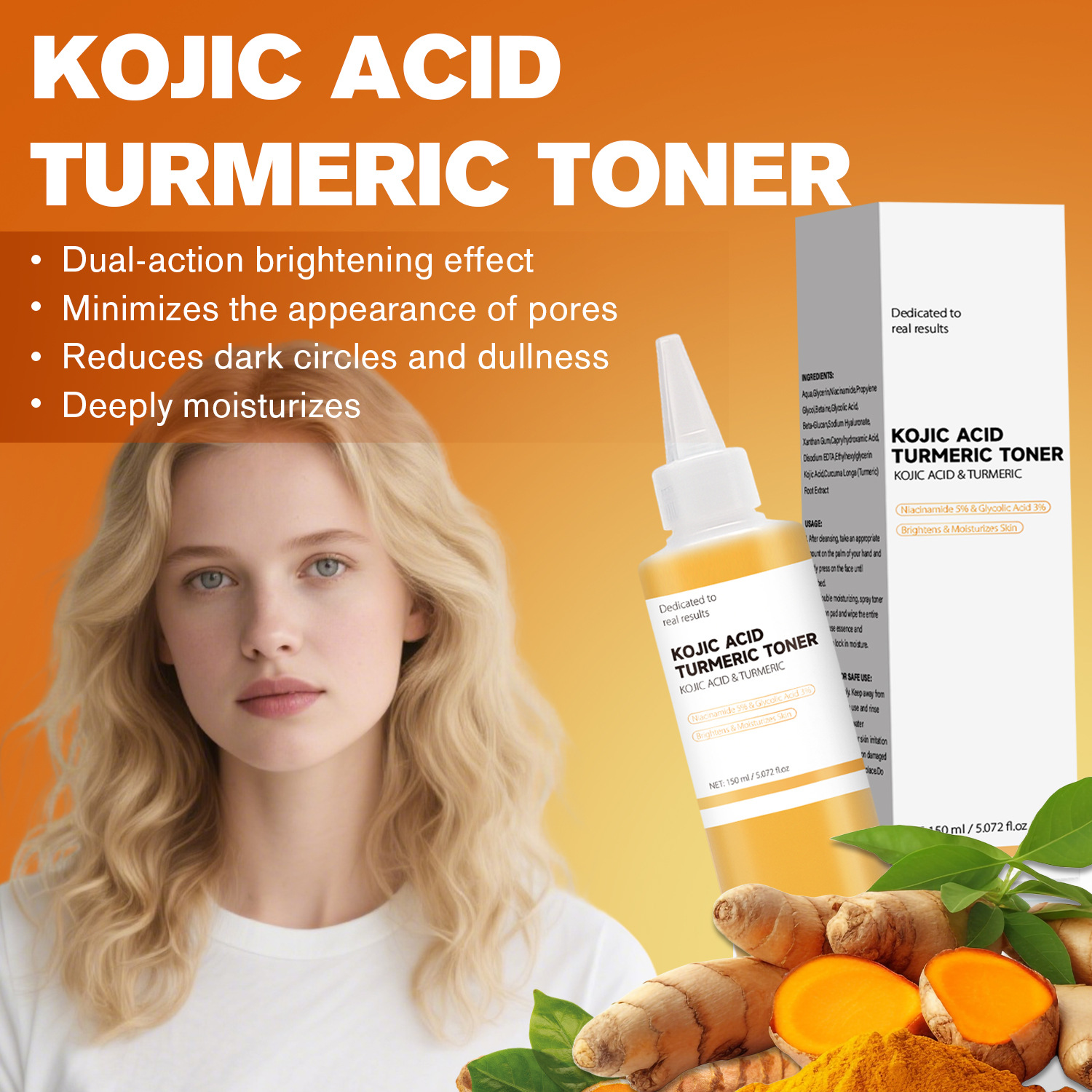 Kojic Acid Turmeric Purifying Toner For Brightening Even Tone And Daily Hydrating Face Care 150ml
